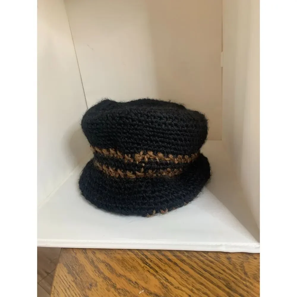 Jotaro Kujo Black Crochet Hat with Gold & Blue Embellishments